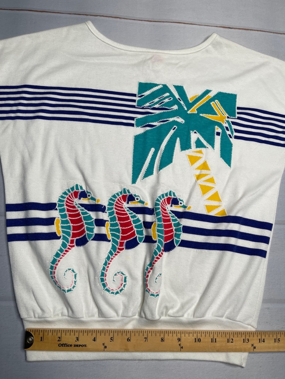 Vintage Seahorse Shirt S Jane Colby Dolman Tee Top Palm Tree Stripes Nautical - Picture 9 of 10